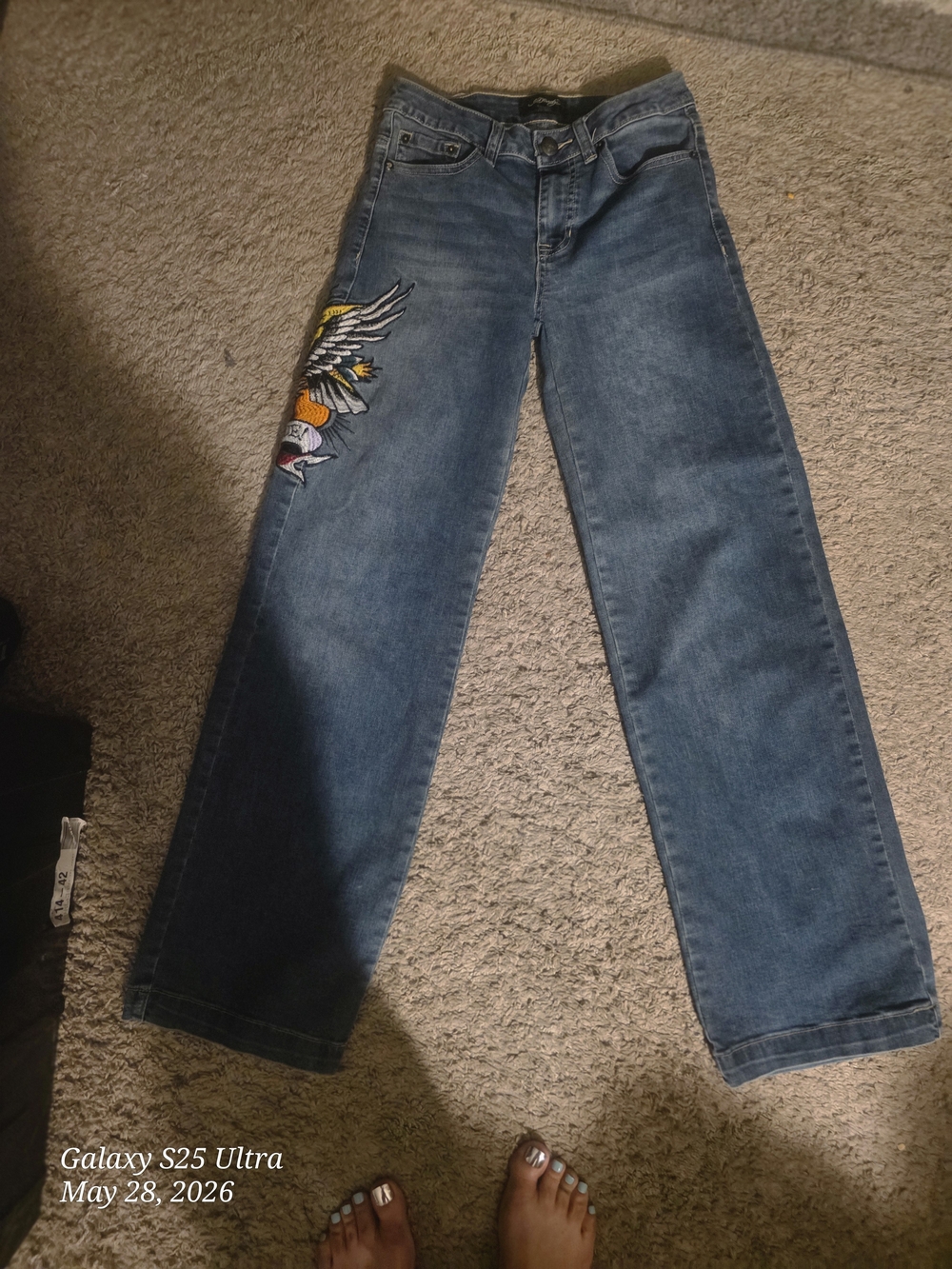 Ed Hardy Blue Flare Jeans with Wing Embroidery